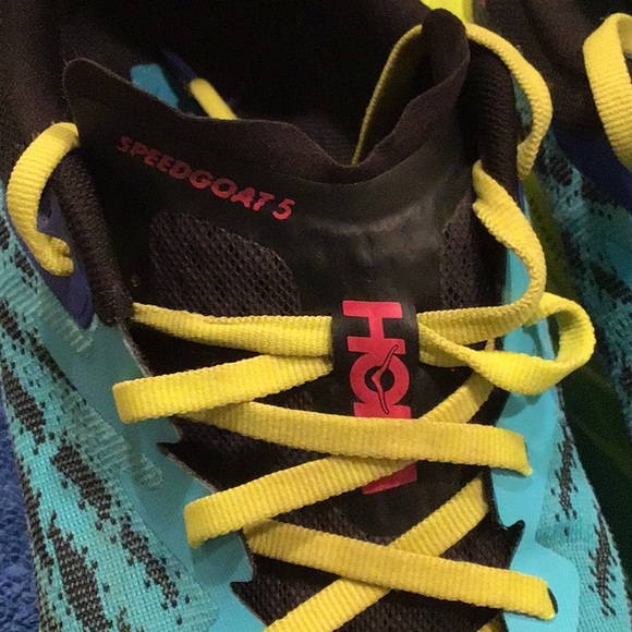 Hoka One One Teal and Black Sneakers with Yellow Laces main image 4